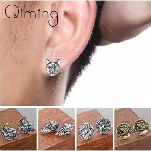 Teen Wolf Punk Men Earrings For Women Ornaments Unisex Slavic Viking Jewelry Boyfriend Gift Gothic Vintage Stud Earrings Men