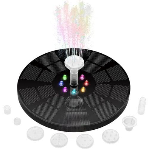 Solar Water Fountain 7 LED Colorful Lights Outdoor Bird Bath Solar Powered Waterfall Floating Fountain Pool Pond Garden Decor