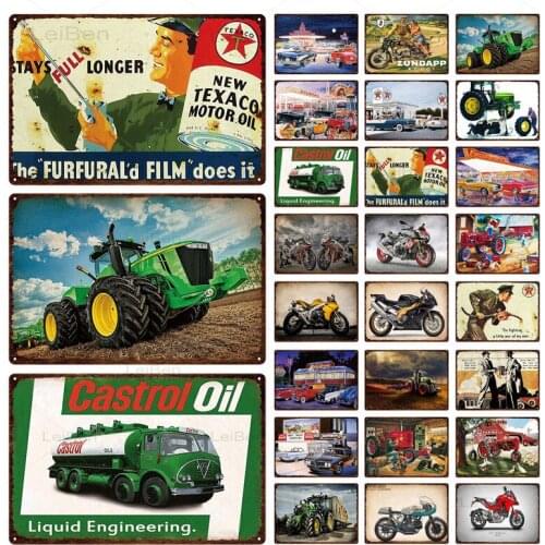 Motor Tractor Retro Metal Plaque Classic Motor Oil Vintage License Plate Tin Sign Decorative Plate Bar Club Garage Tin Painting