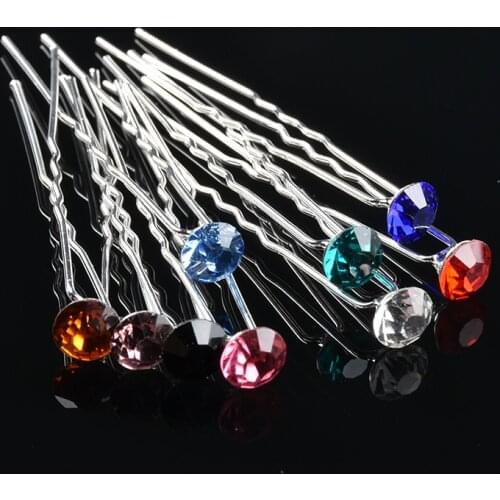 10pcs/Lot U shape Crystal Rhinestone Set Colorful Hairpins For Women Hair Clip Wedding Hair Accessories Bridal Hair Decoration
