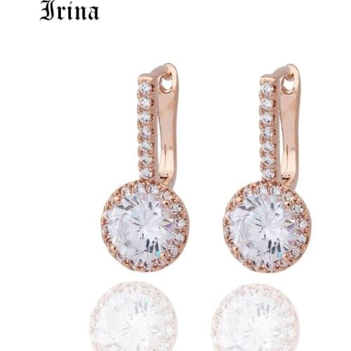 Irina Trendy Rose Gold Color Charm Drop Earring Round Cubic Zircon Metal Vintage Earrings Jewelry For Women Friend Gift