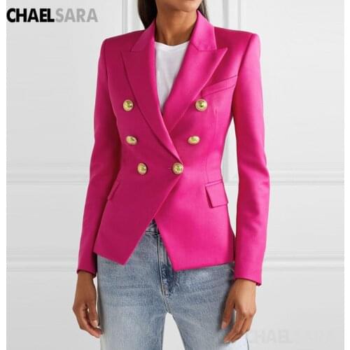 Spring Autumn Purple Blazer Jacket Women Double Breasted Long Sleeve Slim Office Lady Suit Coat Female Outwear