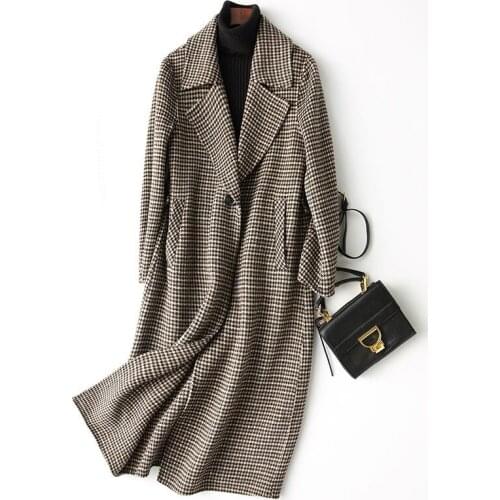 Woman Wool Coat England Style Double sided Womens Cashmere Coats Plaid Autumn Winter Jacket Women 37135 WYQ1198