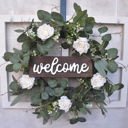 Welcome Sign Flower Leaf Garland Household Door Pendant Round Decorative Ornament