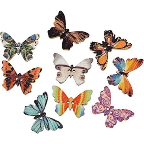 Sewing Supplies Natural Butterfly Shaped 2 Holes Wooden Sewing Buttons 25*18mm Random Mixed 100PCs 7NK158