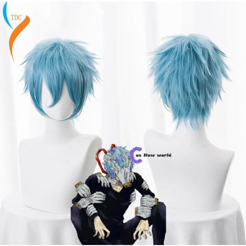 2020 Anime My Hero Academia Boku no Hiro Akademia Shigaraki Tomura Wigs Short Gray Blue Mixed Curly Cosplay Wig + Wig Cap