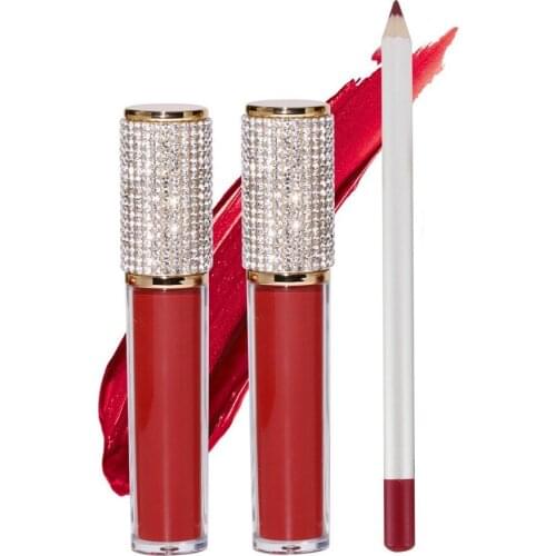 5 Sets 3in1 Diamond Liquid Lipstick Lip Liner Set Private Label Lip Gloss Wholesale Waterproof Long Lasting Nude Lip Kit Makeup