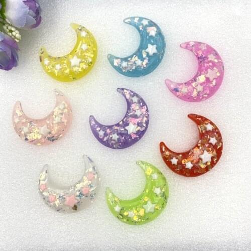 6pcs Resin moon star for DIY Hair Jewelry Accessory Glitter flatback Cabochon phone decoration scrapbooking