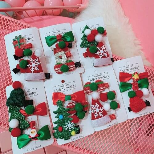 60set/lot DIY Simple Multi Alloy Christmas Hair Duck Clips Bang Santa Claus Hairpins Hair Styling Tools Accessories HA1594