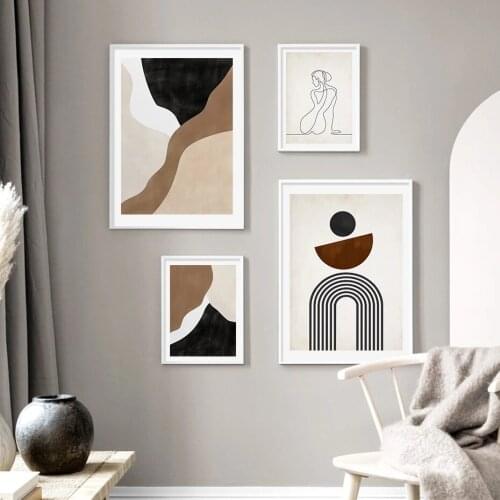 Abstract Beige Black Posters Geometric Graphic Art Print Floral Wall Art Canvas Painting Pictures Living Room Home Decoration