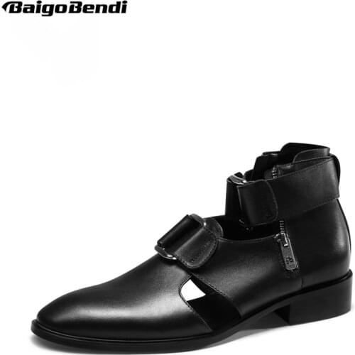 Big Size 11 12 Trendy Men Heels Full Grain Leather Ankle- wrap Pointed Toe Sandals Man Casual Rome Shoes Cool Boy Summer Shoes