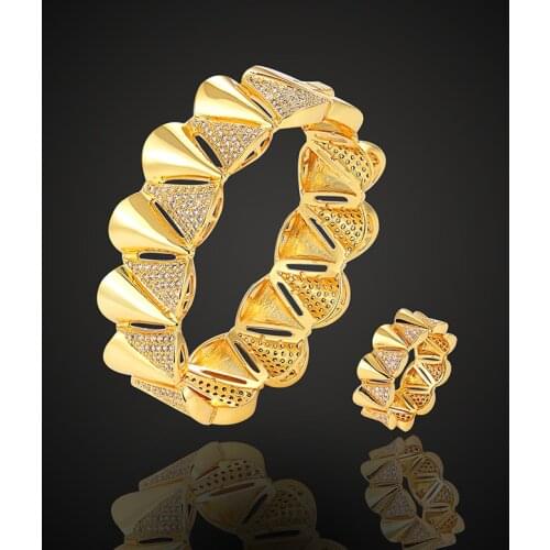 Theresa luxury brand BVL 3A cubic zirconia micro pave setting sector bangle with ring fashion jewelry set trendy bracelet