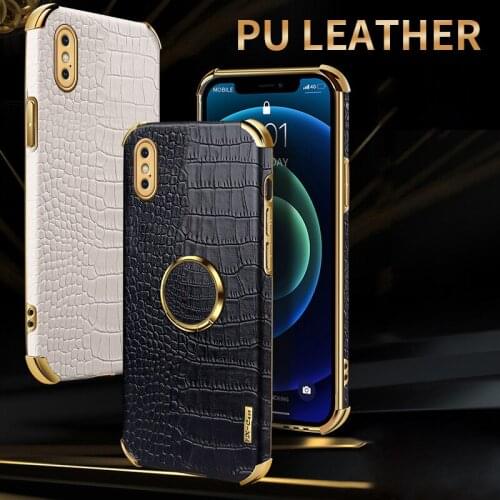 Luxury Camera Lens Protection Shockproof Car Magnetic Ring Holder Plating PU Leather Phone Case For iPhone X XR XS Max Cover