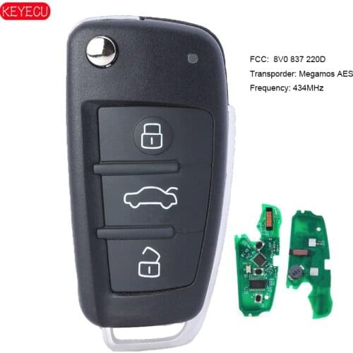 KEYECU 434MHz Keyless-Go Remote Car Key 3 Button Fob for Audi A3 S3 2012 2013 2014 2015 P/N: 8V0837220D 8V0 837 220 D