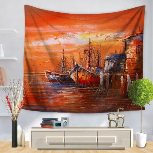 Home Decorative Wall Hanging Carpet Tapestry Rectangle Bedspread Abstract Bird Boat Painting Pattern GT1182