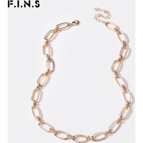 F.I.N.S Two Tones Fashion Jewelry Handmade Figaro Chain Link Necklaces Bold Chains Choker Statement Necklace