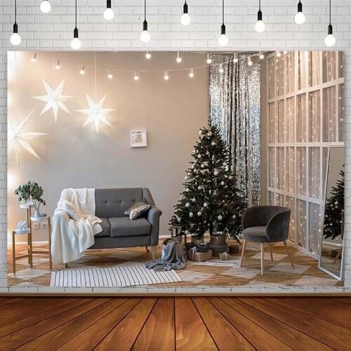 Winter Christmas Tree Backdrop Gift Sofa Star Light Curtain XMAS Child Photography Background Photo Studio Photozone Decor Props