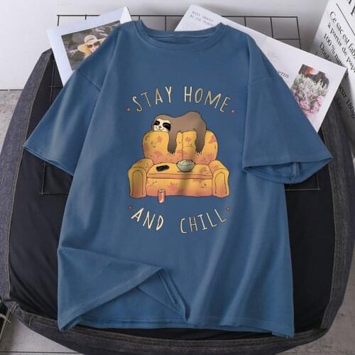 Cute Sloth Like Stay Home Women T-shirt Fashion O-Neck Plus Tshirts White Black Bodybuilding Tees Tops Breathable Poleras Female