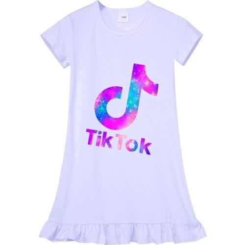 TIK TOK Cotton Nightdress Little Teen Girl Pajamas Dresses Children Cartoon Summer Nightgown Home Clothes Kids Sleepwear