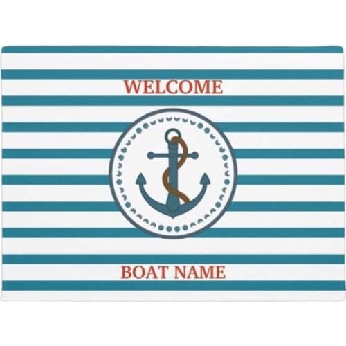 Personalize Nautical Blue Welcome Boat Name Stripe Doormat Home Decoration Entry Non-slip Door Mat Rubber Washable Floor Carpet