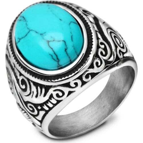 Juno Huge blue agate vintage jewelry alloy ring mens Ring Jewelry size 7-14