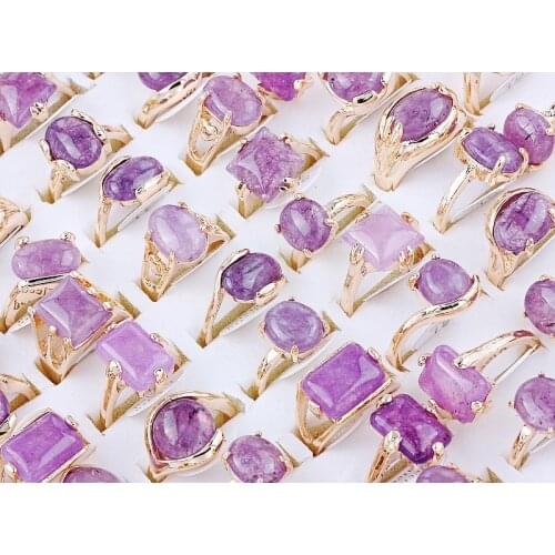 Wholesale Bulk 12Pcs Purple Natural stone Retro Rings Band Wedding Engagement Xmas Gift Fashion Jewelry