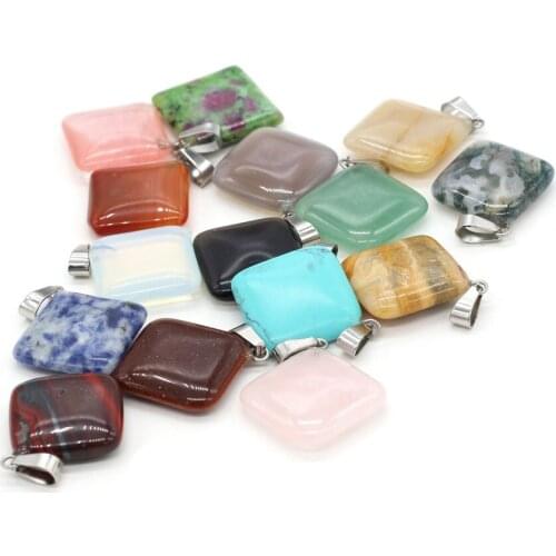 Square Natural Stone Quartz Crystal Tiger Eye Opal Charms Pendant DIY Jewelry Making Necklace Accessories