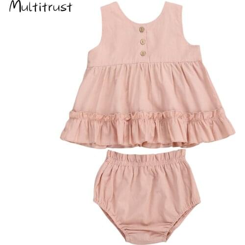 2020 Summer Infant Baby Girl Clothes Sleeveless Solid Top +Shorts 2pcs Cotton 100% Size 0-24M