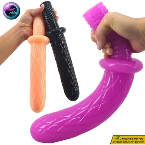 Mesh Pattern PVC Sword Dildo Female Masturbator Handle Bar Soft Orgasm Sex Toys for Women Lesbian Vagina Pussy Gay Anal Prostate