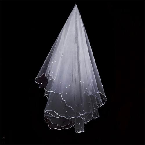 Fashionable Bridal Veil One Layer Simple White Tulle Bead Edge Bride Wedding Accessory