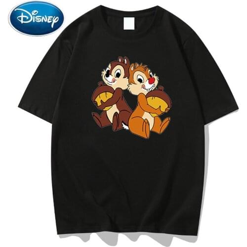Disney Chic Fashion Chip Dale Chipmunk Cartoon Print Couples Unisex Women T-Shirt O-Neck Pullover Short Sleeve Tee Tops 10 Color