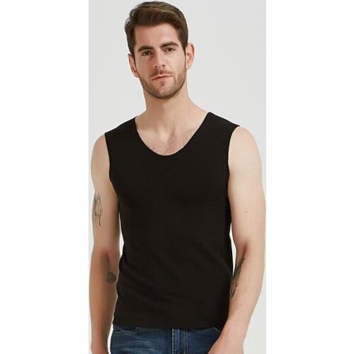 Mens Thermal Underwear Winter Sleeveless Vest Top Solid Color Round Neck Pullover Bottoming Shirt for Men
