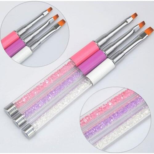 3 Size Nail Art Flat Painting Brush Pen Rhinestone Metal Acrylic Gel UV Polish Tips Builder 3D Flower Drawing Manicure Tools Set
