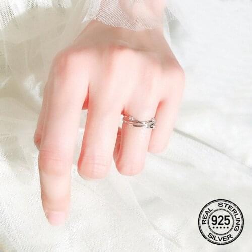 Irregular Wave Line Zircon Star Rings S925 Silver For Women Opening Adjustable Korea Simple New Trendy Girlfriend Jewelry INEFFA