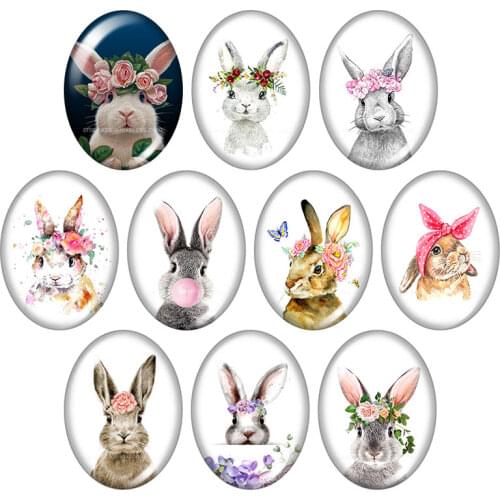 New Cute Rabbit Easter day Oval 10pcs 13x18mm/18x25mm/30x40mm mixed photo glass cabochon demo flat back Jewelry findings