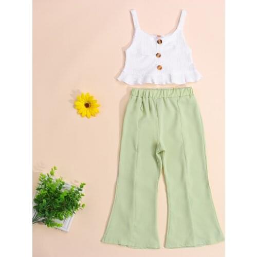 Toddler Baby Ruffle Decoration Single-breasted Camisole High Waist Flare Pants Summer Clothing Infant Kids Outwear Clothes
