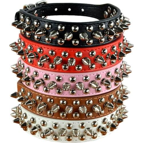 9 Colors 2.5cm Width PU Leather Pet Collar Round Spikes Studded Dog Collars for Small Medium Dogs XS/S/M/L