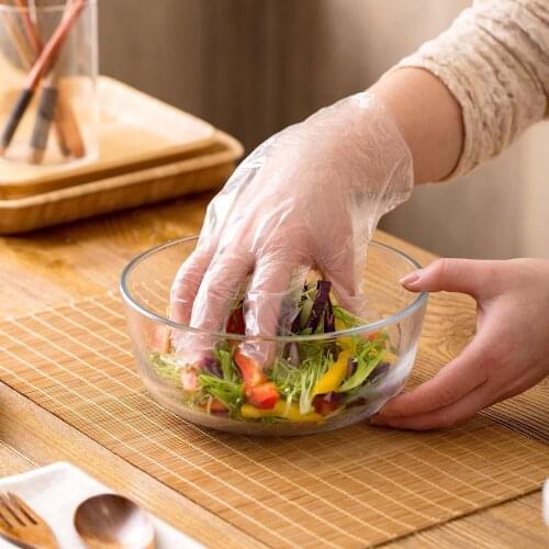 100/200PCS Household Disposable Plastic Gloves Restaurant BBQ Transparent Eco-friendly PE Gloves Kitchen Garden Accessories