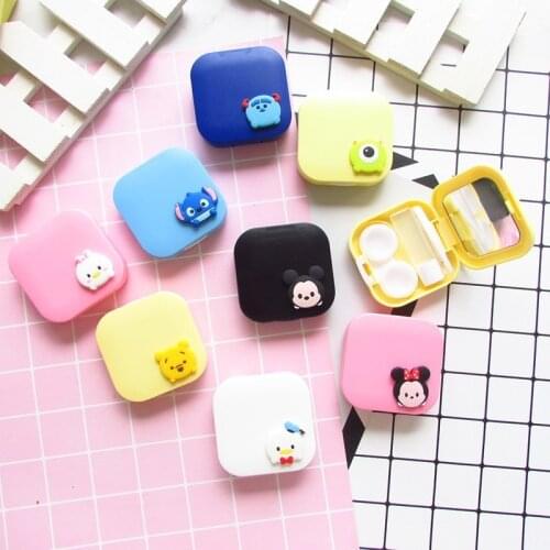 Disney Mickey Portable Mini Contact Lens Case Easy Carry Make Up Beauty Pupil Storage Box Mirror Container Travel Kit Cute Style
