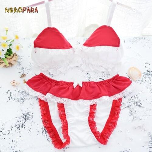 Christmas Red Lace Trim Cute Japanese Milk Silk Bra & Panties Set Wirefree Soft Underwear Sleep Intimates Set Kawaii Lolita