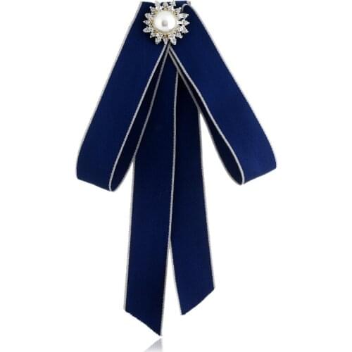 Bow Tie Shirts Pins Brooches Pearl Rhinestone Brosche Korean Webbing Fashion Fine Jewelry Bijuteria Feminina Brooch AT78