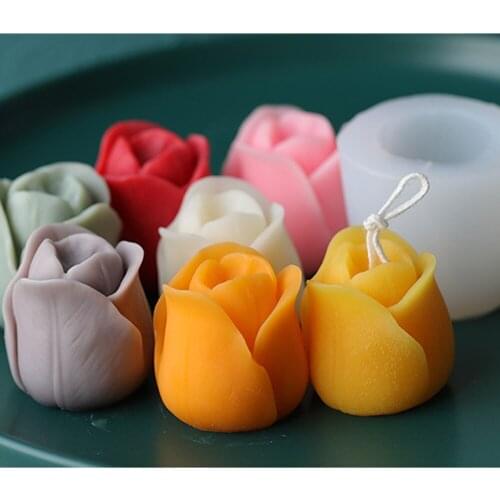 Tulip Rose Flowers Handmade Soap Candle Silicone Mold Car Aromatherapy Decoration DIY Fondant Baking Mold