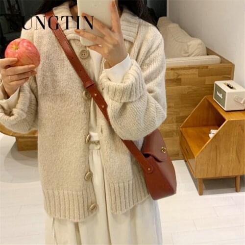 Sungtin Daily Basic Solid Knitted Cardigan Sweater Women Autumn Spring Female Lazy Simple Soft Warm Single Breasted Cardigan New