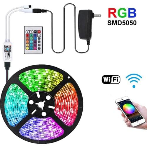 RGB LED Strip SMD 5050 1M - 5M 10M 15M 20M Set DC 12V Flexible Tape Diode RGB Led Strip Light+Power IR APP Control Wireless