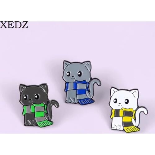 XEDZ scarf puppy enamel pin color dog brother metal pushpin cute cartoon animal schoolbag clothes lapel brooch gift for children