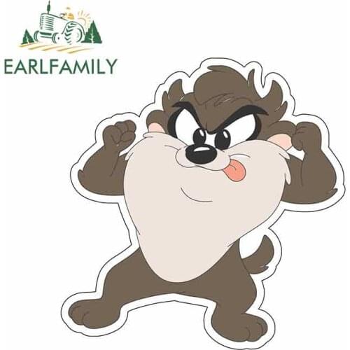 EARLFAMILY 13cm x 12.6cm for Baby Taz Flexing Funny Car Stickers and Decals JDM RV Bumper Trunk Anime Car Wrap