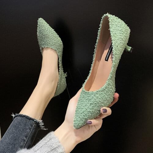 Women Fashion Green Light Weight Slip on Stiletto Heels Lady Casual High Quality Beige Comfort Summer Party Heel Shoes E6132