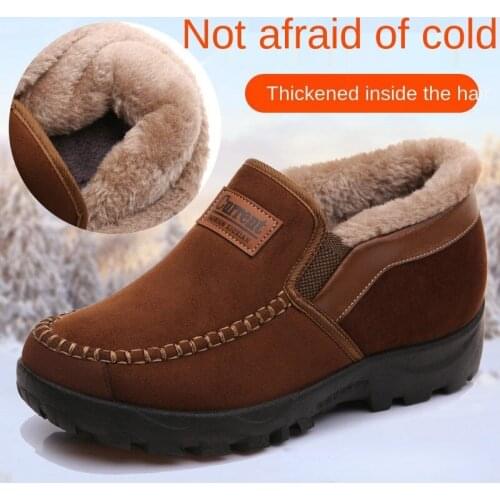 Winter Men Cotton Shoe Warm Velvet Padded Thickened Daddys Shoes for Middle-Aged and Elderly People Non-Slip Casual Mens Shoes