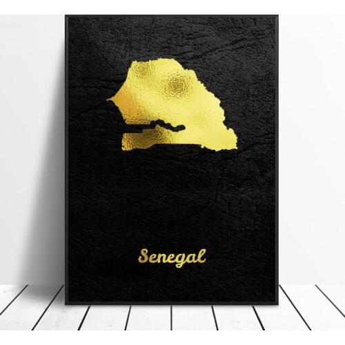 Golden Map Senegal Canvas Wall Art Print Modern Poster Wall Pictures Living Room Decor