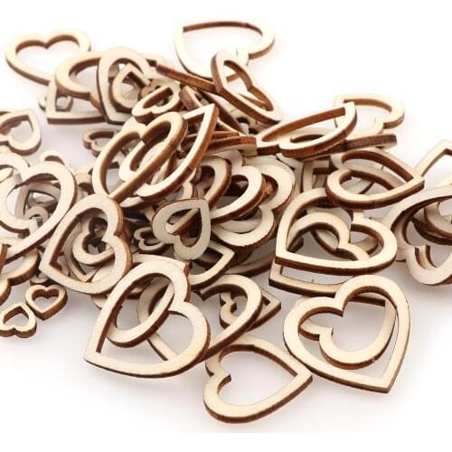 100Pcs/bag Mixed Size DIY Hollow LOVE Heart Wooden Chips Decorative Embellishments Crafts Scrapbooking Supplies Hand-made Wood